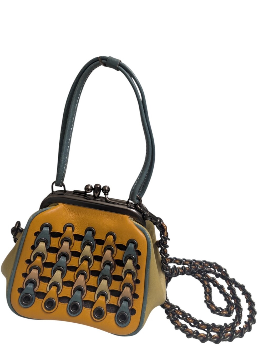 🔥RARE🔥Coach 1941 Mini Double Kisslock Frame 23 W/ Links Goldenrod Multi